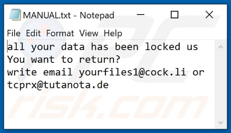File di testo del ransomware NOV (MANUAL.txt)