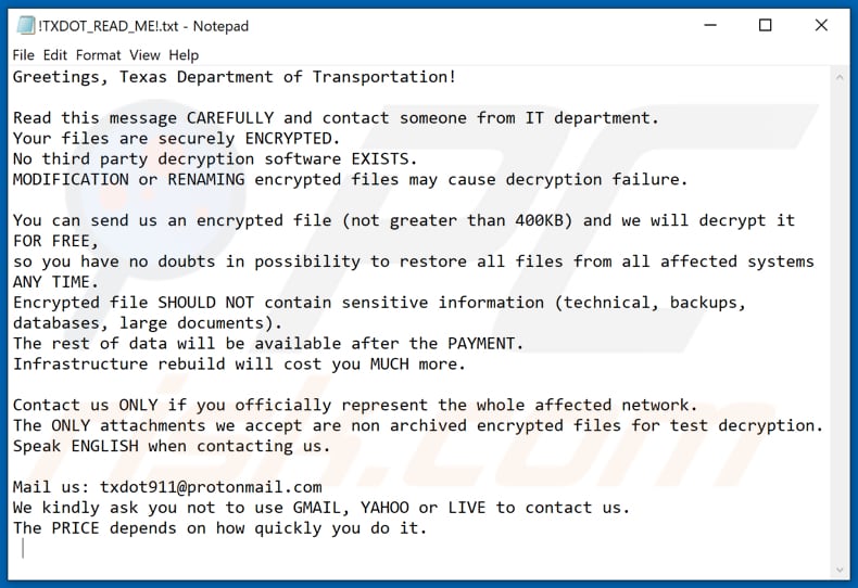 Screenshot di un messaggio che incoraggia gli utenti a pagare un riscatto per decrittografare i propri dati compromessi
