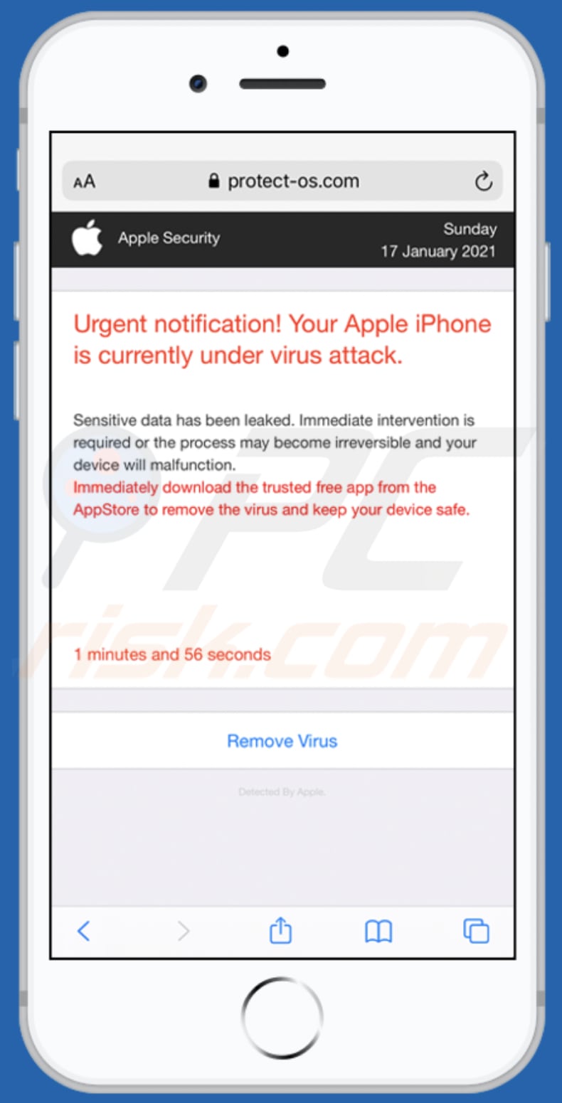 la truffa Your Apple iPhone is currently under virus attack 