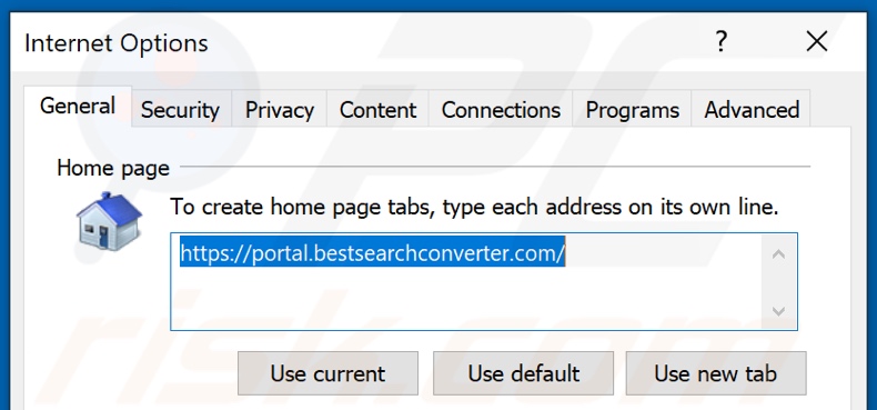 Rimozione di bestsearchconverter.com dalla home page di Internet Explorer