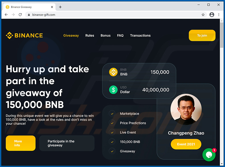 Binance Bitcoin giveaway truffa