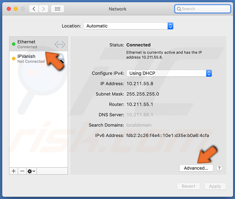 Modifica delle impostazioni proxy: selezionare la rete connessa e fare clic su Avanzate ..