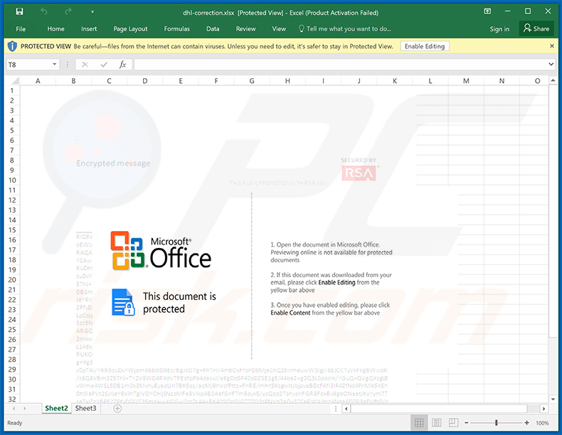 Screenshot del documento Excel dannoso