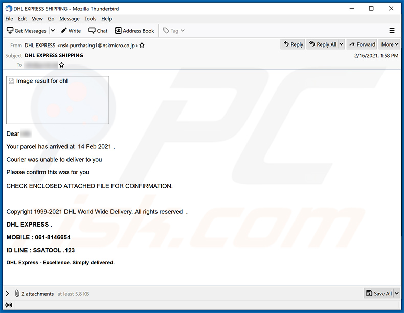 E-mail di spam DHL Express (2021-02-18)