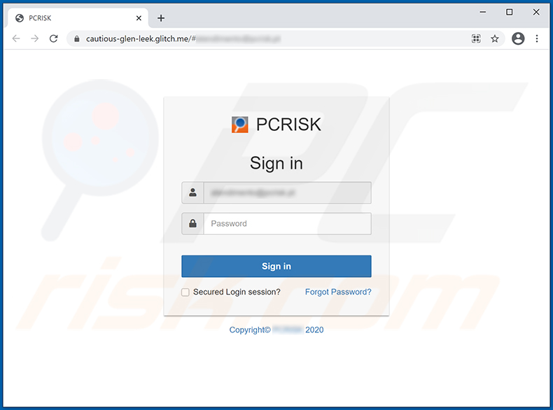 Screenshot del sito di phishing pubblicizzato attraverso E-Mail Clustered spam email (2021-02-08)