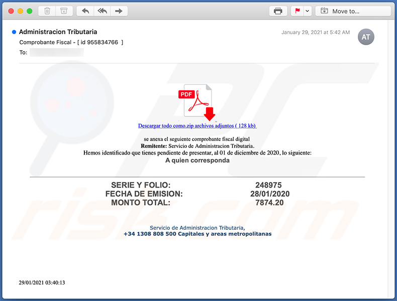 E-mail di spam utilizzata per scopi di phishing (2021-02-01)