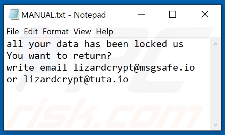 Four ransomware file di testo (MANUAL.txt)