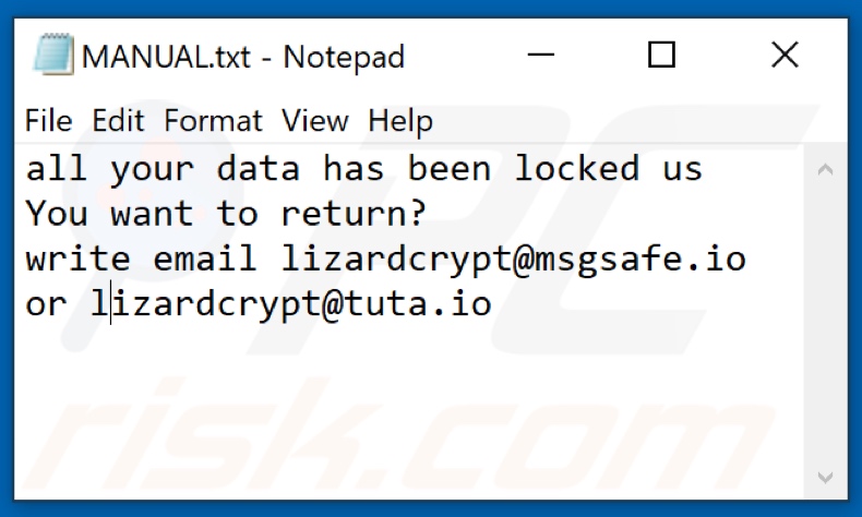 Four ransomware file di testo (MANUAL.txt)
