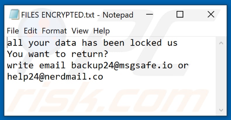 File di testo ransomware HAM (FILES ENCRYPTED.txt)