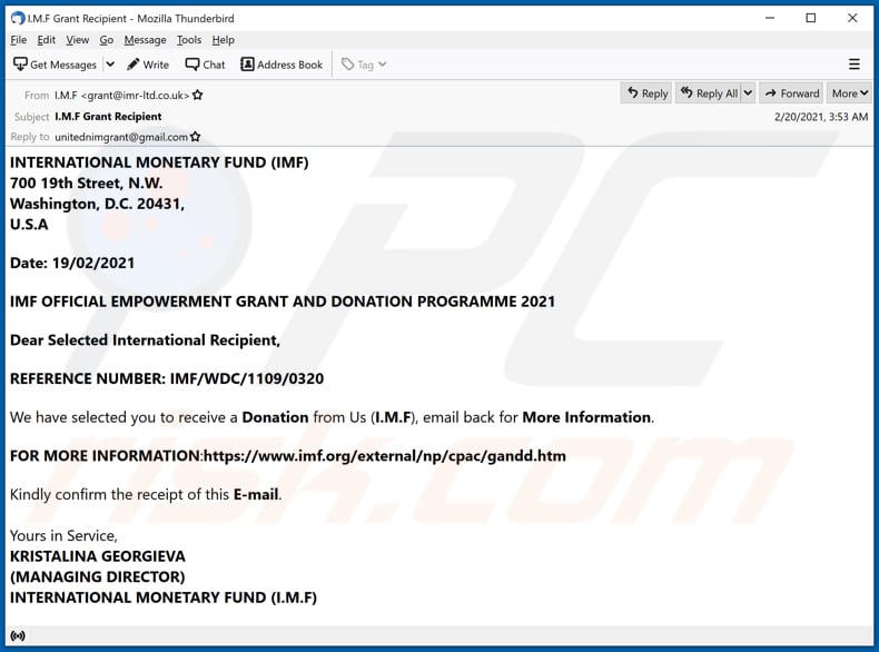 INTERNATIONAL MONETARY FUND (IMF) email truffa