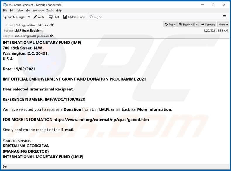 INTERNATIONAL MONETARY FUND (IMF) email truffa