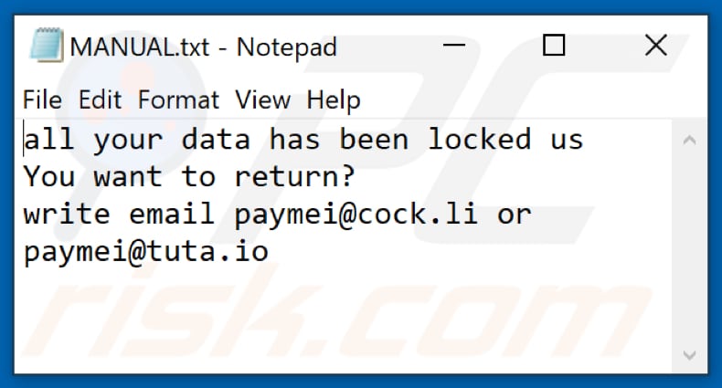 LOTUS ransomware file di testo (MANUAL.txt)