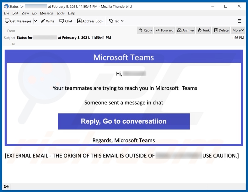 Microsoft Teams email truffa