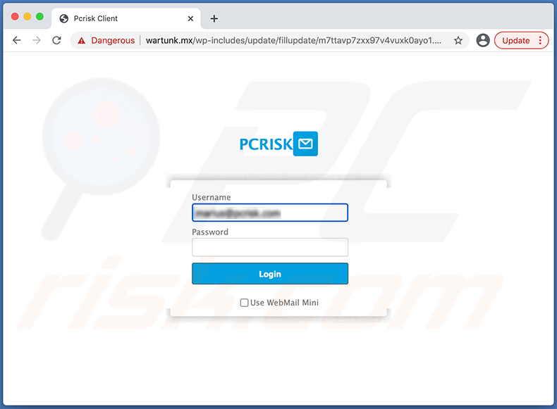 Screenshot del sito di phishing promosso tramite questa e-mail di spam (2021-02-08)