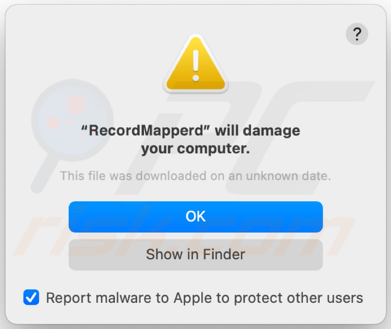 Pop-up di adware RecordMapper