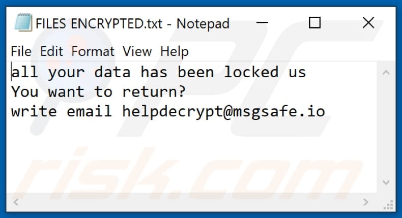 Text file del ransomware text (FILES ENCRYPTED.txt)