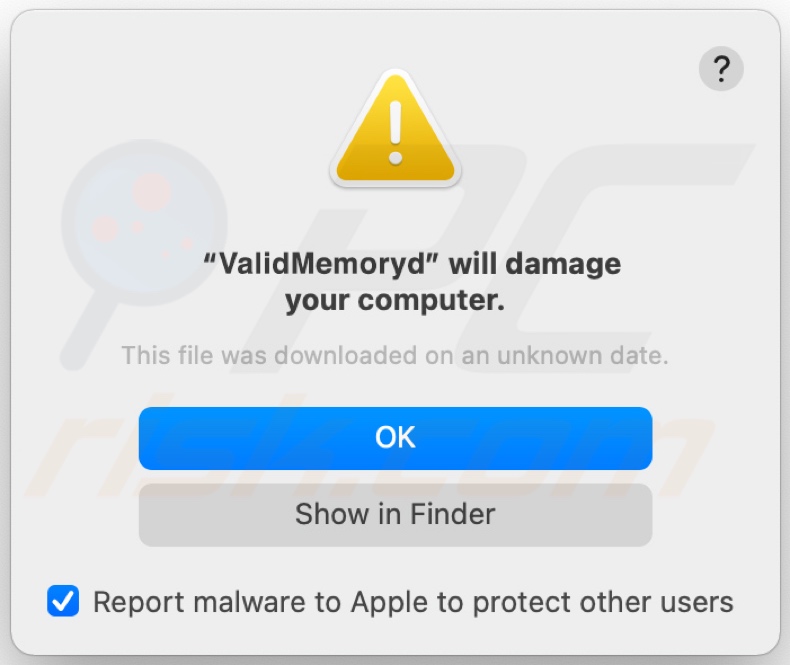 ValidMemory adware pop-up