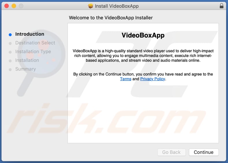 Programma di installazione ingannevole utilizzato per promuovere l'adware VideoBoxApp