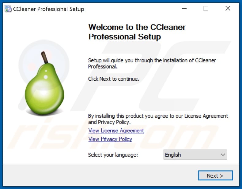 vovalex ransomware Screenshot del falso programma di installazione di CCleaner Professional