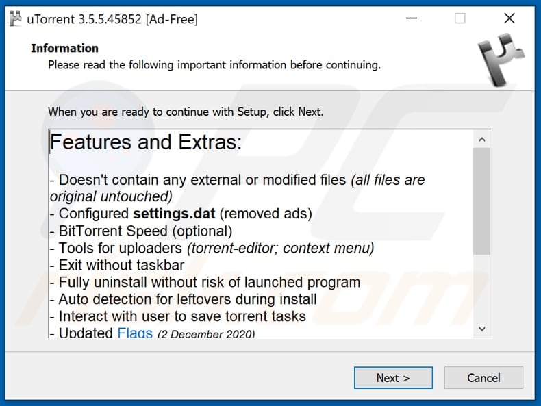 vovalex ransomware Screenshot del falso programma di installazione di uTorrent