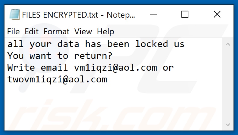 File di testo di Word ransomware (FILES ENCRYPTED.txt)