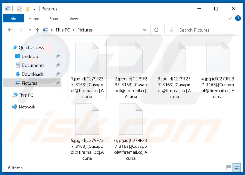 Screenshot dei file criptati da Acuna