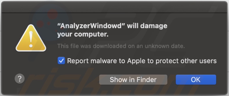 Pop-up visualizzato quando è presente l'adware AnalyzerWindow