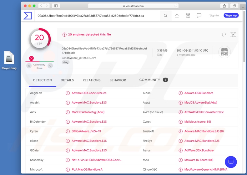 Convuster rilevato su VirusTotal