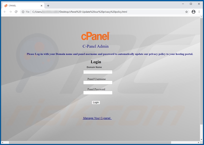 cPanel email truffa phishing allegato