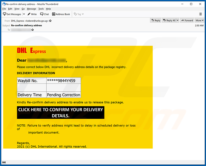 E-mail di spam a tema DHL Express(2021-03-24)