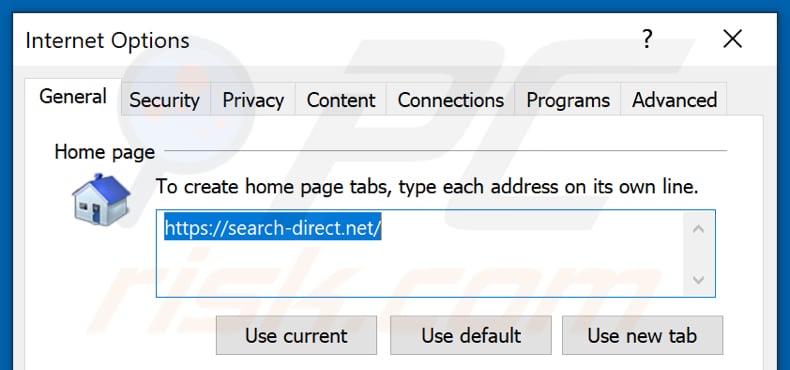 Rimozione di search-direct.net dalla home page di Internet Explorer