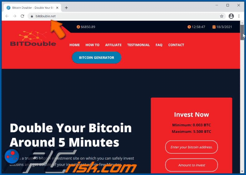 Double your Bitcoin sito di phishing - bitdouble.net