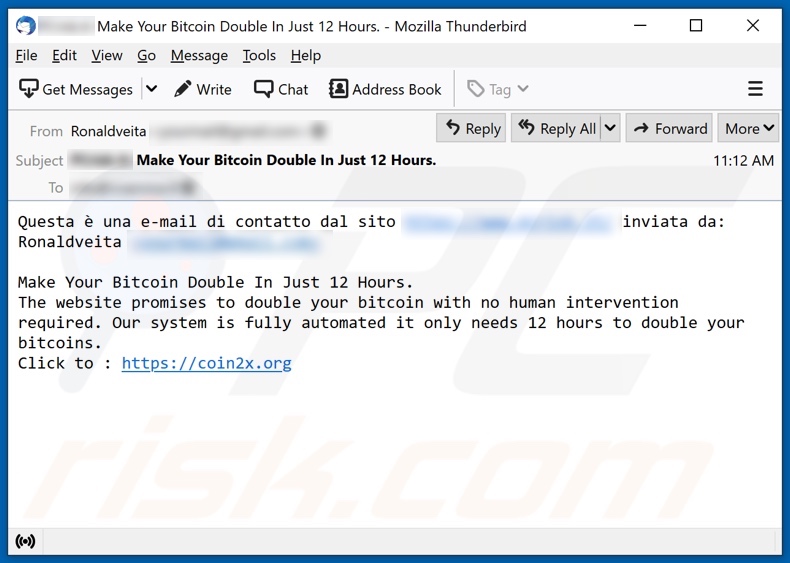 Double Your BTC campagna spam email