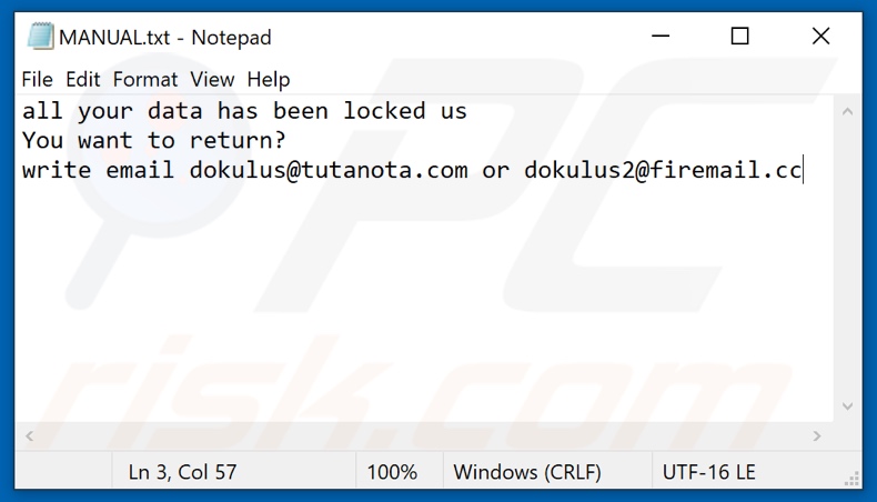 Screenshot del file di testo di Duk