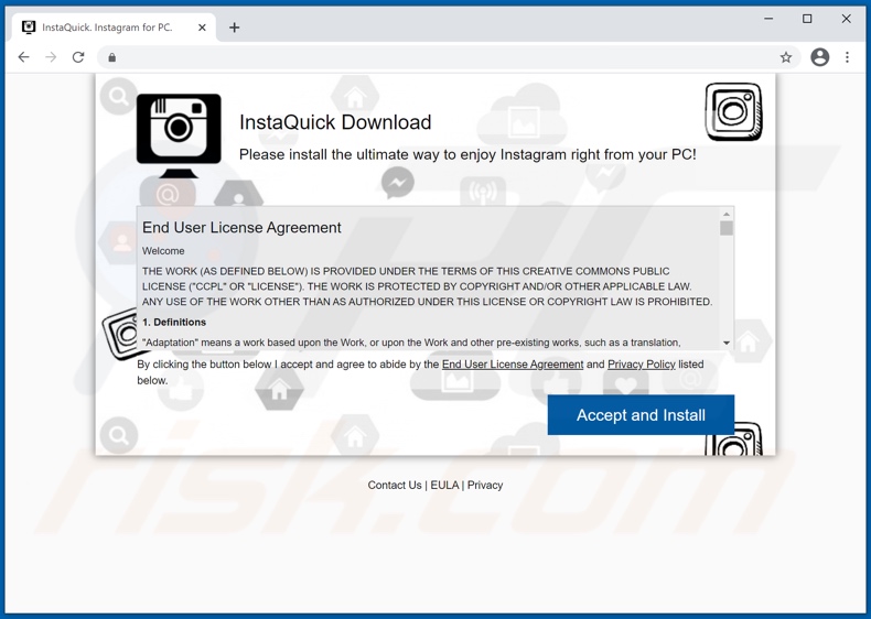 Screenshot del sito Web utilizzato per promuovere l'adware InstaQuick: