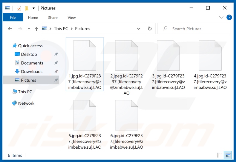 Screenshot dei file criptati da LAO