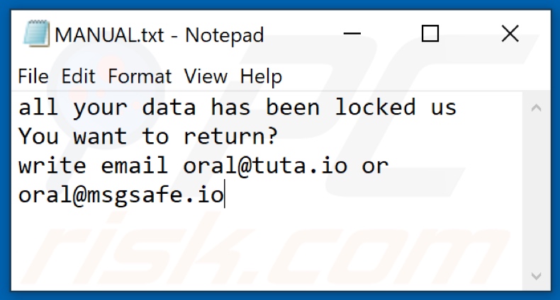  file di testo di ORAL ransomware