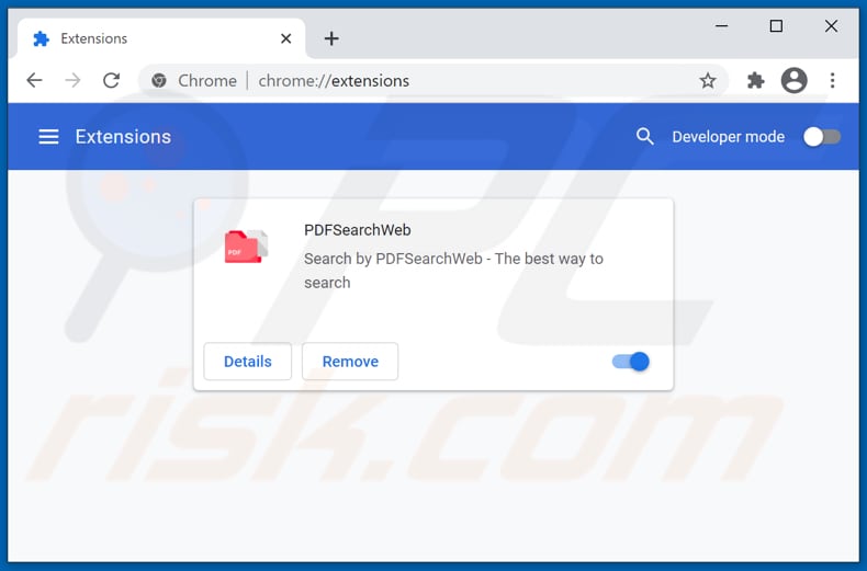 Rimozione delle estensioni di Google Chrome relative a pdfsearchweb.com