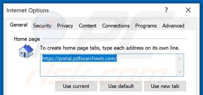 Rimozione di pdfsearchweb.com dalla home page di Internet Explorer