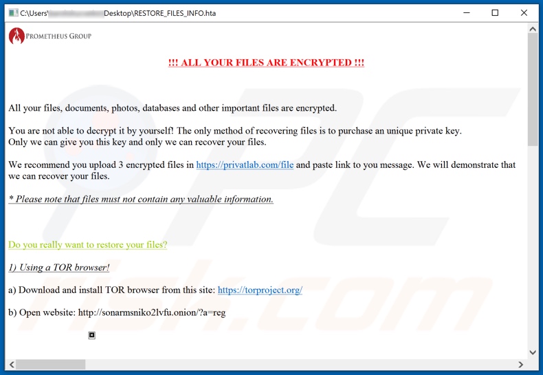 PROM ransomware ransom nota (RESTORE_FILES_INFO.hta)