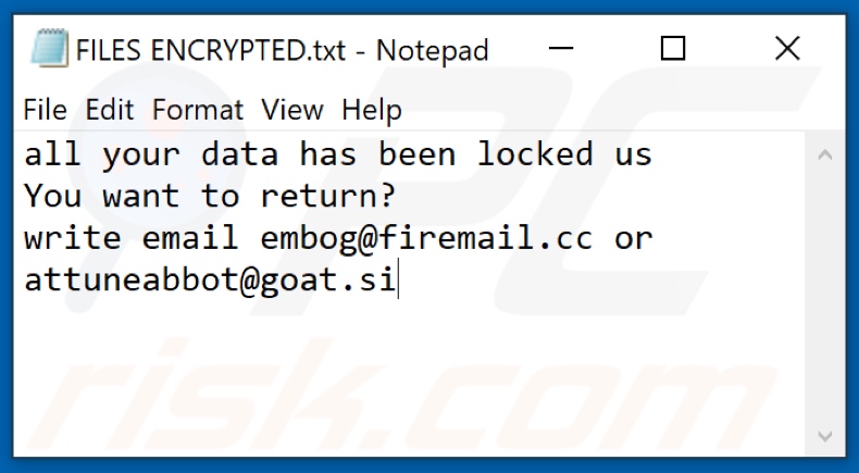 Screenshot del file di testo di ROG ransomware