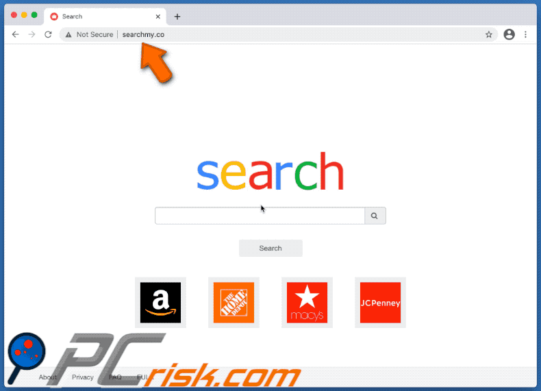 Aspetto di searchmy.co che reindirizza legittimo motore di ricerca webcrawler.com (GIF)