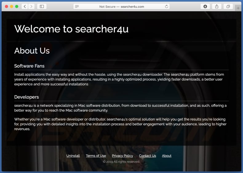 Sito che promuove searcher4u.com browser hijacker