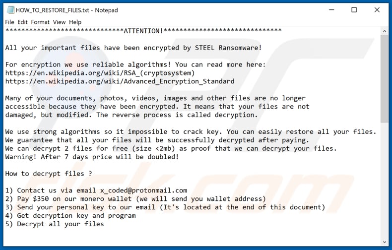 Istruzioni per la decrittografia di STEEL (HOW_TO_RESTORE_FILES.txt)