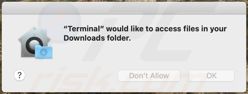 Terminal would like to access files in your Download folder truffa pop-up