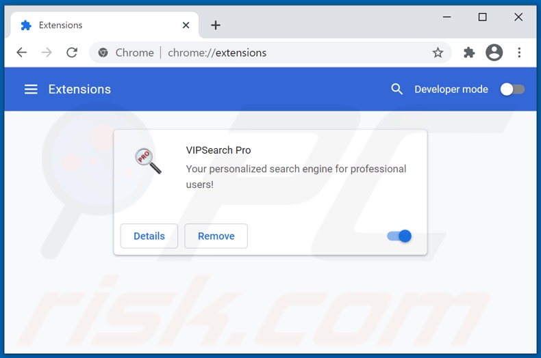 Rimozione delle estensioni di Google Chrome relative a vipsearch.guru