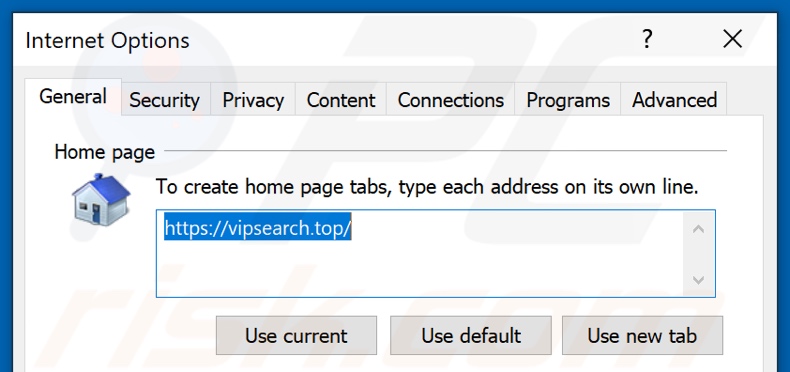 Removing vipsearch.guru from Internet Explorer homepage