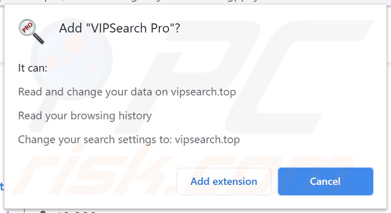 vipsearch.guru dirottatore del browser che chiede varie autorizzazioni