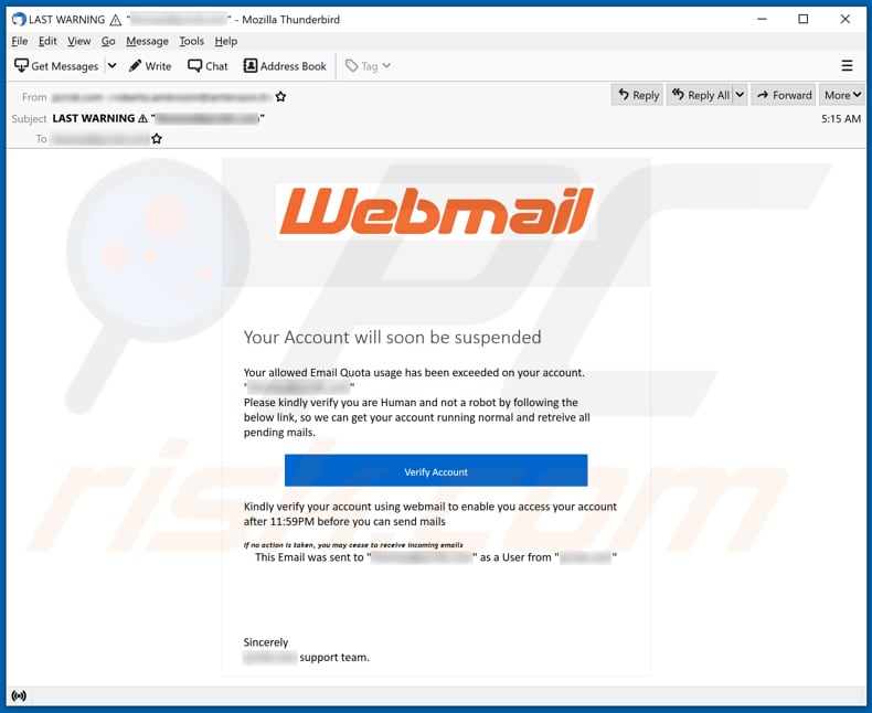 Webmail email truffa