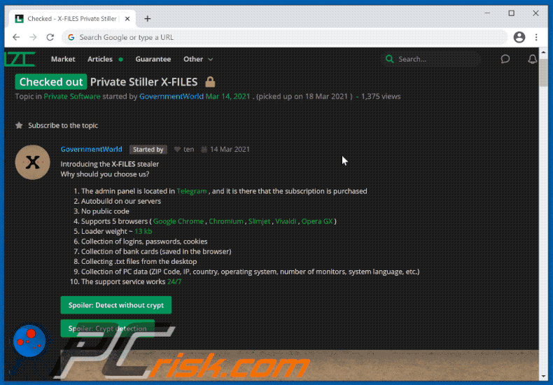 Forum di hacker utilizzato per vendere x-files stealer 